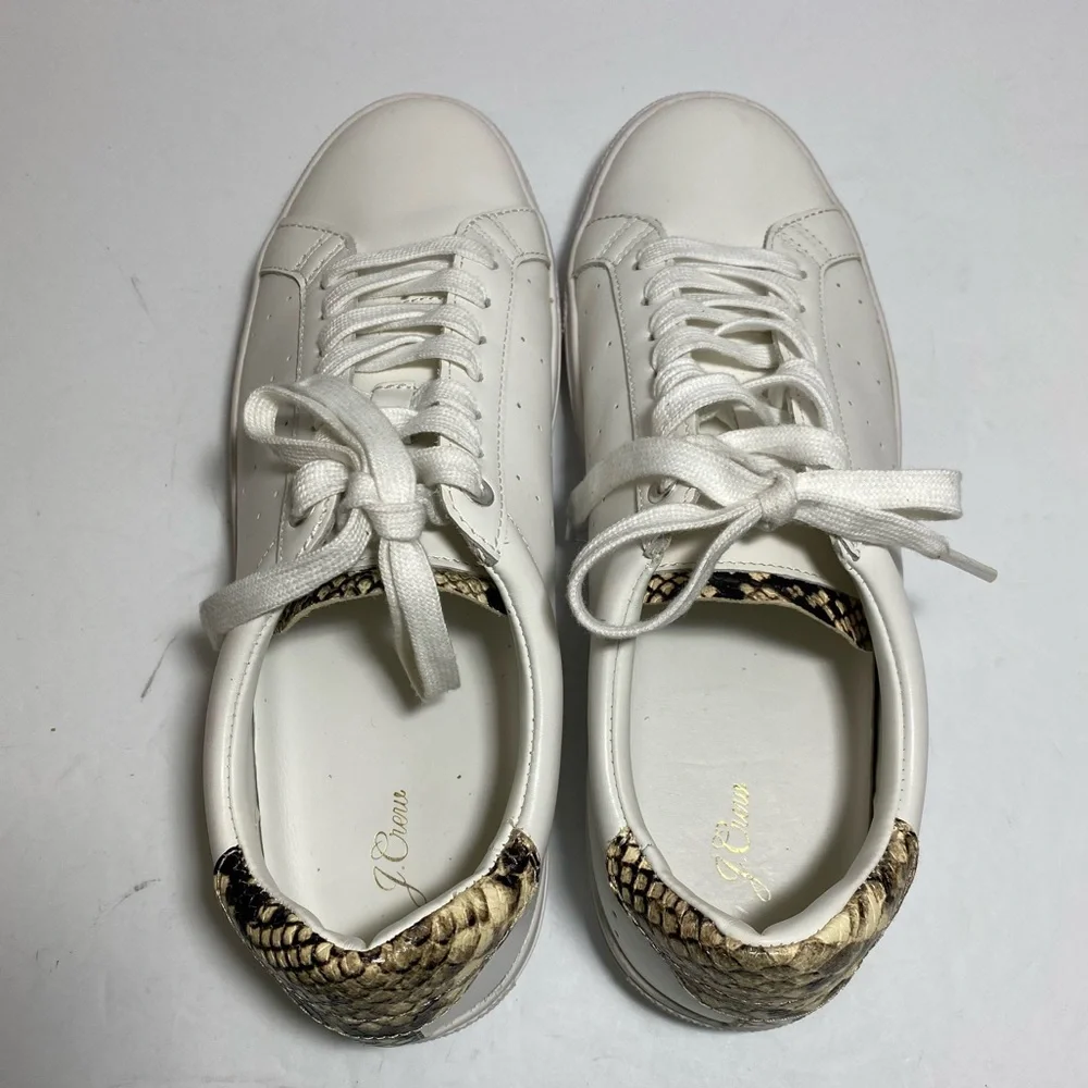 J.Crew Saturday Withe Leather Snake-Print Detail Sneakers Women’s Size 10